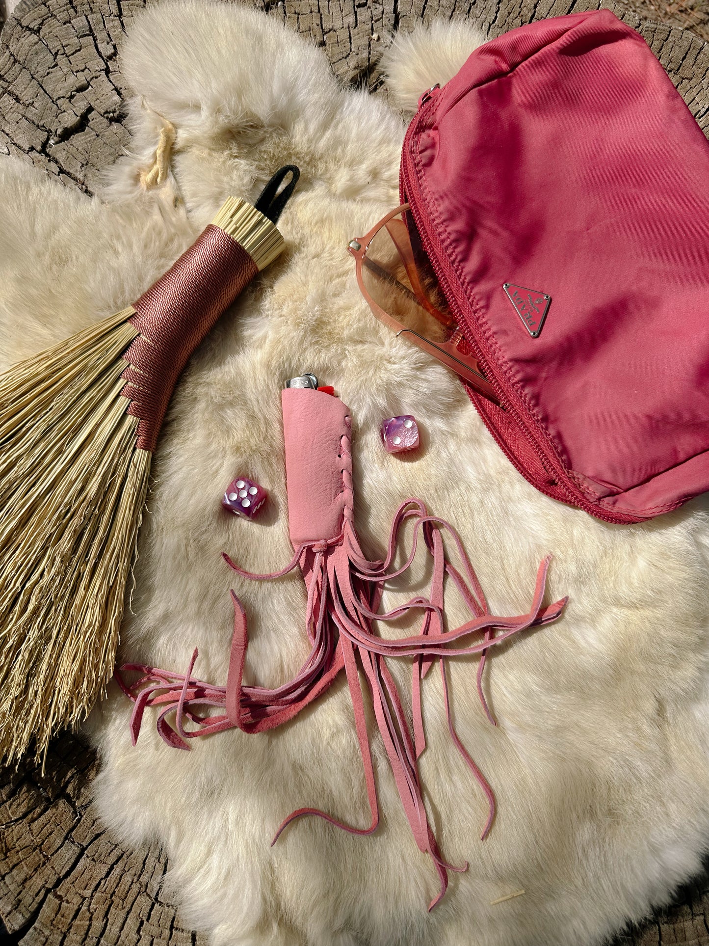Pink Buckskin Fringe Lighter Case