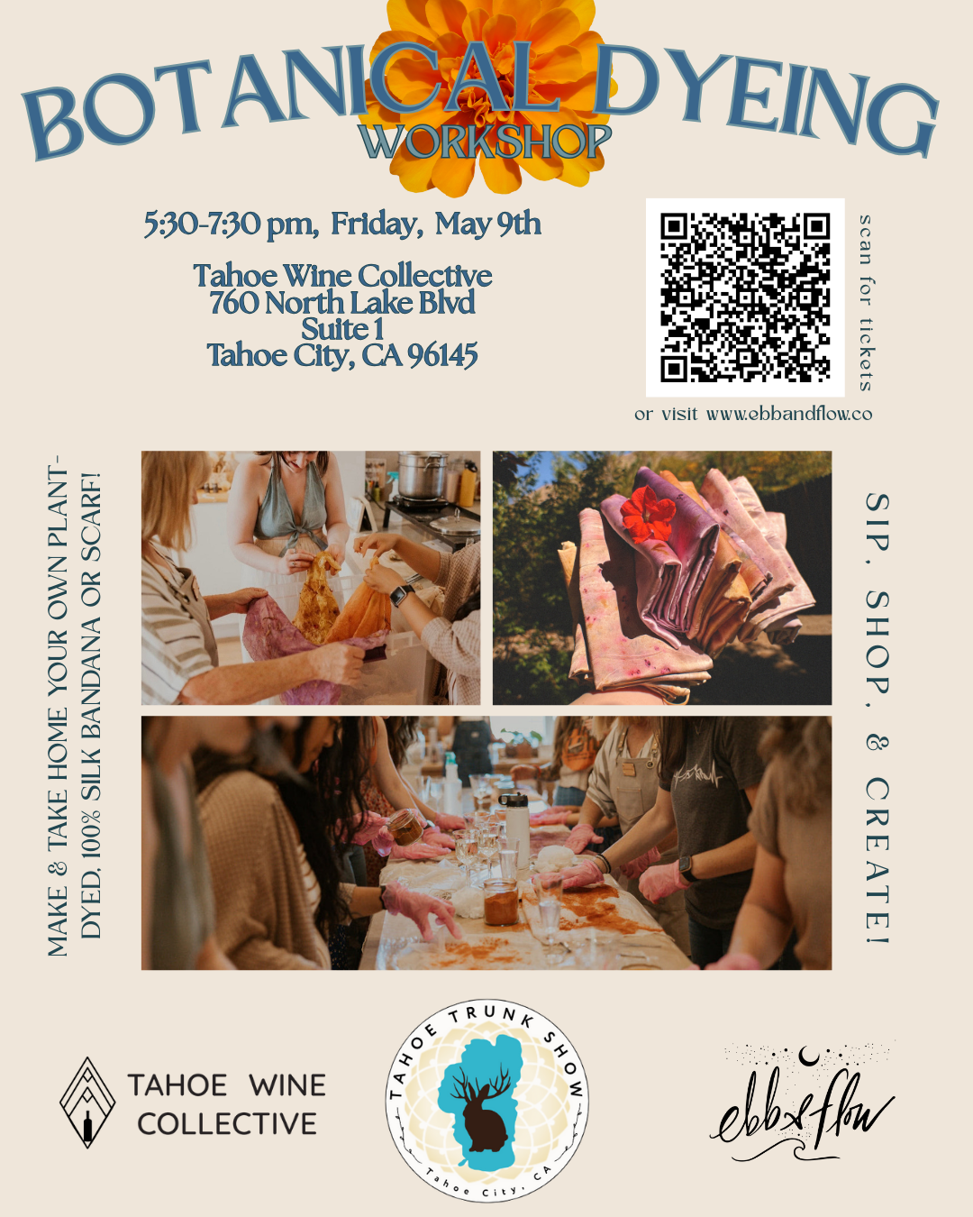 Botanical Dye Class - Silk Bandanas x Scarves - Tahoe City 5/9