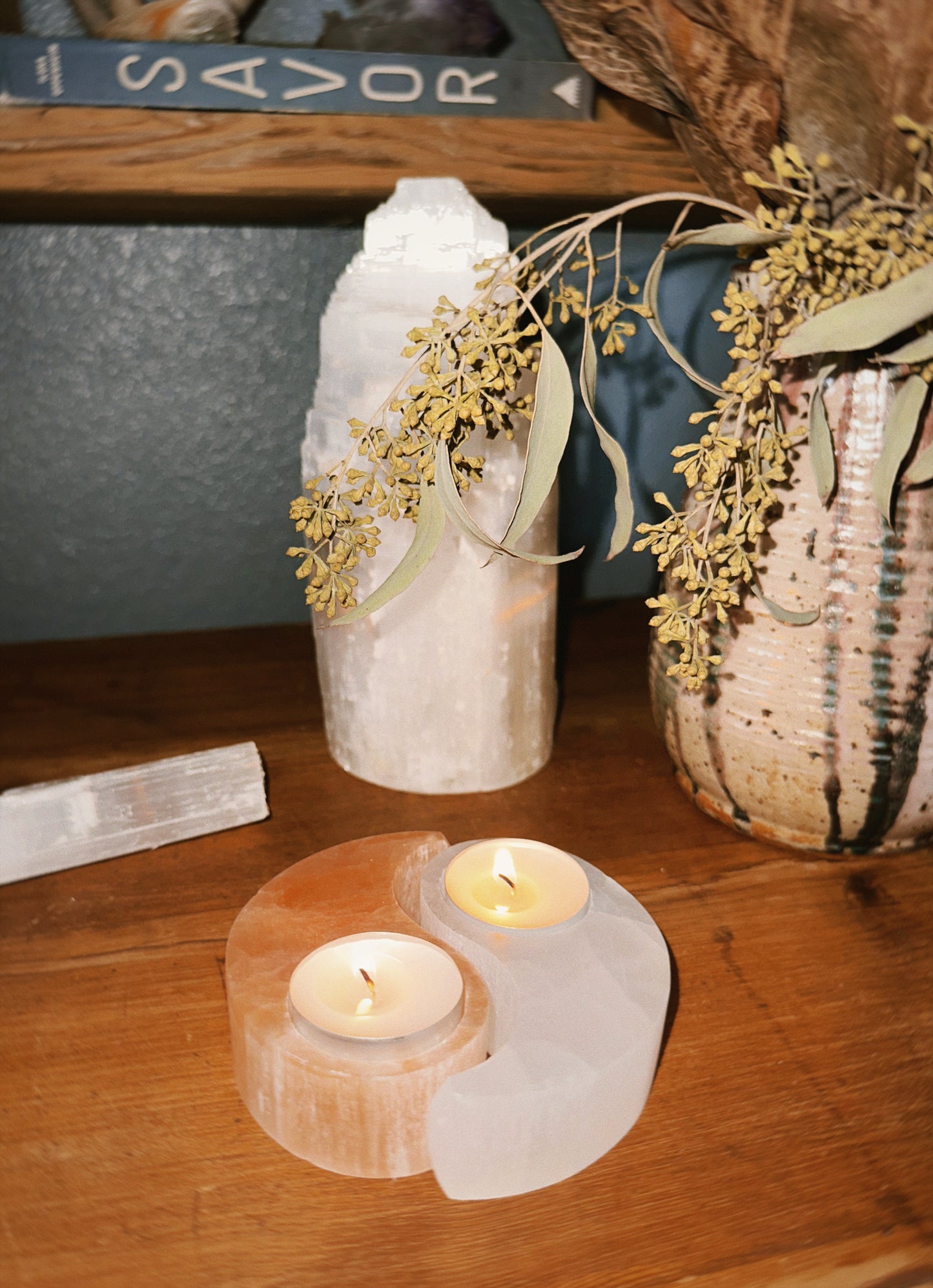 Yin Yang Selenite Candle Holder