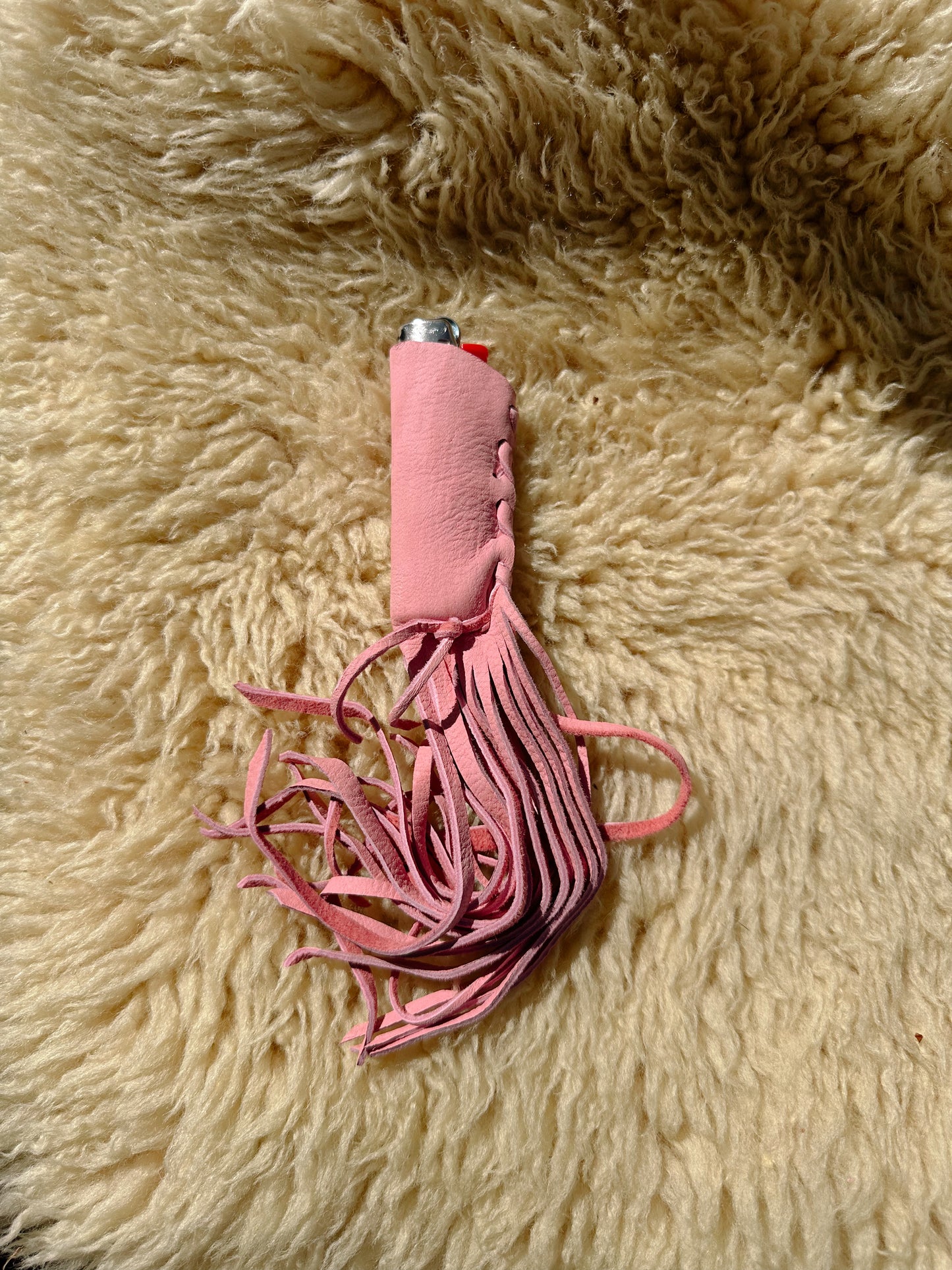 Pink Buckskin Fringe Lighter Case