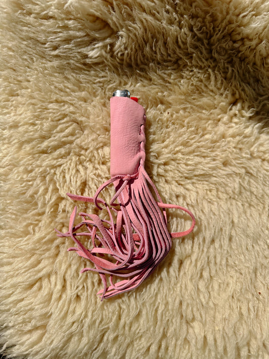 Pink Buckskin Fringe Lighter Case