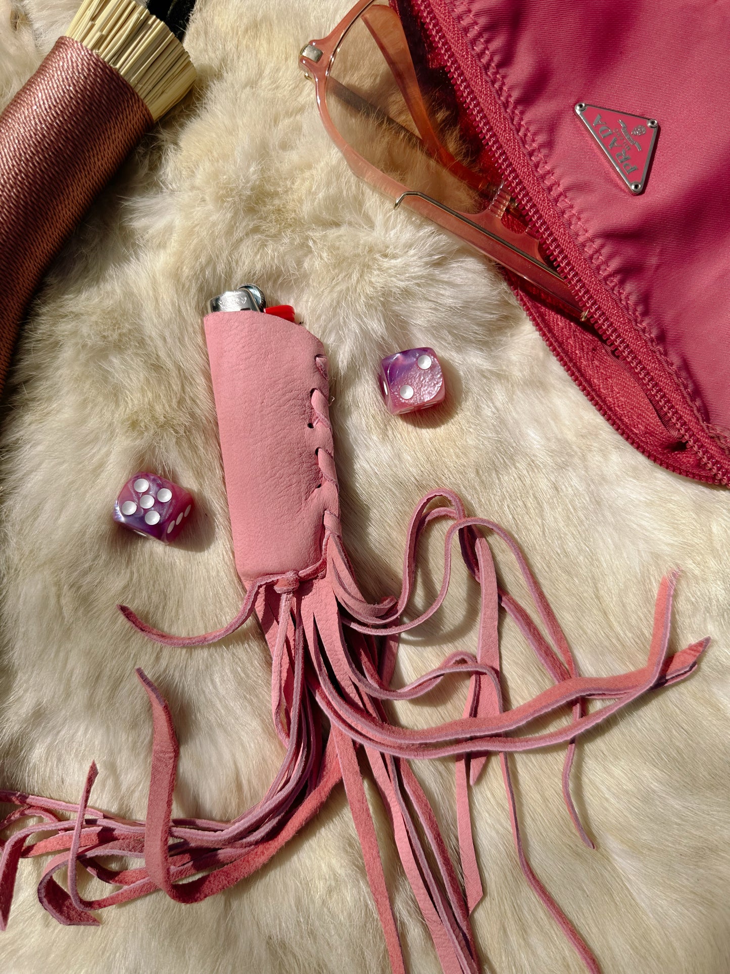 Pink Buckskin Fringe Lighter Case