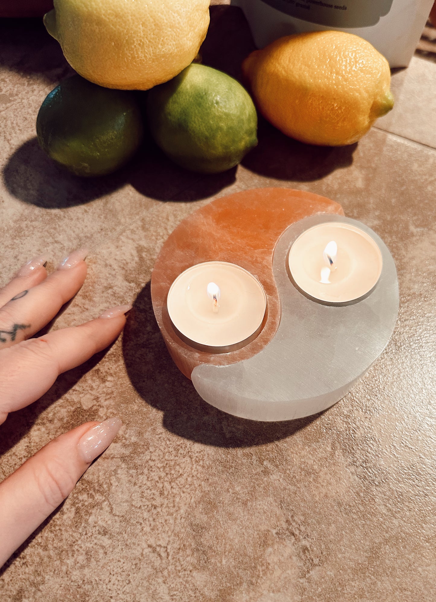 Yin Yang Selenite Candle Holder